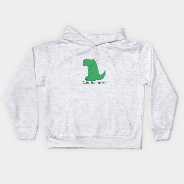 Cute T-Rex loves Ukulele Kids Hoodie by schlag.art